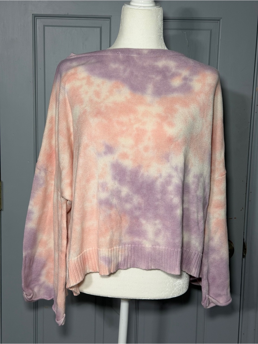 Mustard Seed Pastel Tie-Dye Crewneck Sweater - Pink & Purple couple flaws